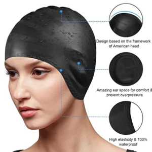 Waterproof Swimming Cap – High Elasticity, Ears Protection, Large Silicone Diving Cap for Enhanced Comfort and Durability