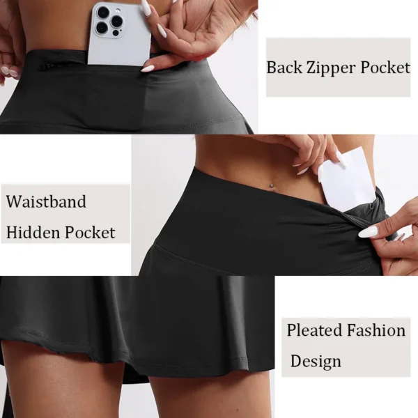 CHRLEISURE Athletic Tennis Golf Skorts Women Pleated Tennis Skirt with 4 Pockets Workout Running Sports Shorts Casual Wearewear - Image 3