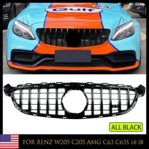 For Mercedes Benz C Class W205 C63 GT Diamond Grille Panamericana Grid Auto Front Bumper Racing Grill 2015-2018 With Camera